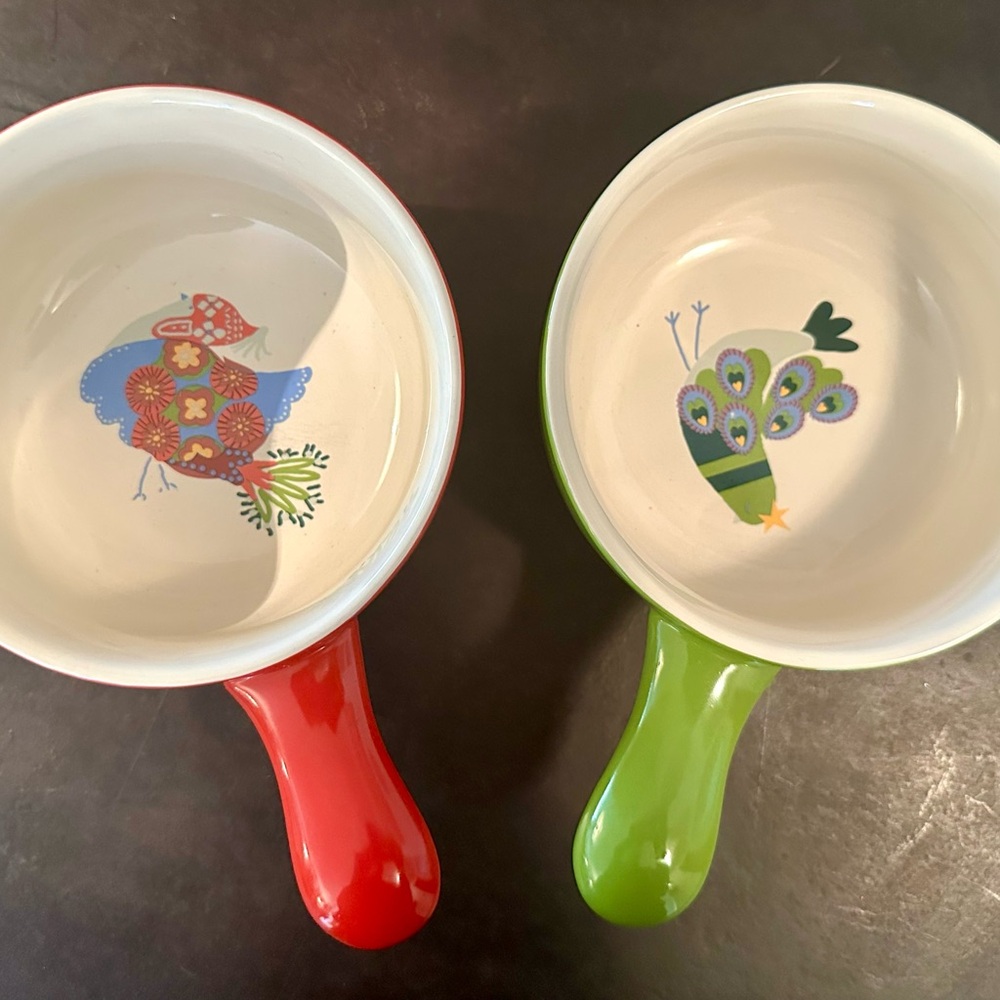 World Market Pair of Festive Ceramic Soup or Serving Bowls